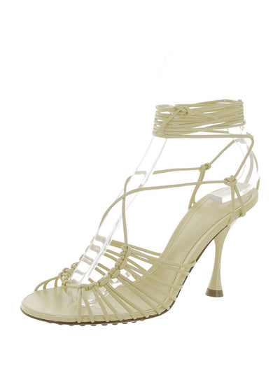 BOTTEGA VENETA Womens Beige Knotted Ankle Wrap Tie Padded Strappy Round Toe Flare Lace-Up Leather Thong Sandals Shoes 39