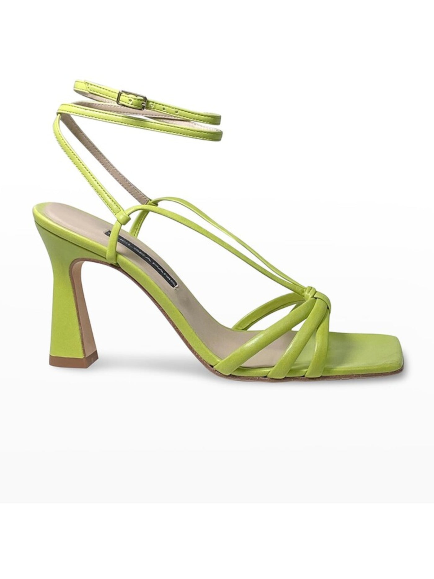 CHELSEA PARIS Womens Green Strappy Padded Ankle Strap Remy Square Toe Flare Buckle Leather Heeled Sandal 39