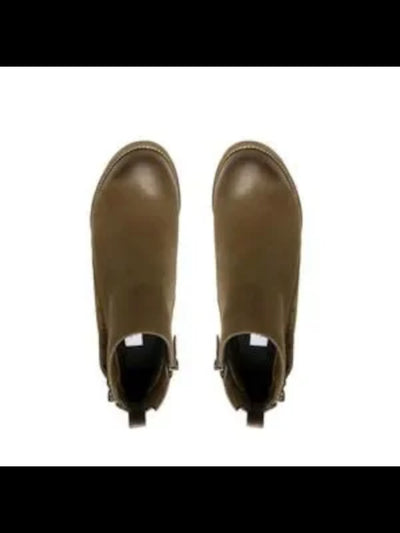 AQUA COLLEGE Womens Green Waterproof Back Pull Tab Comfort Zipper Accent Nancy Round Toe Block Heel Zip-Up Leather Booties 11 M