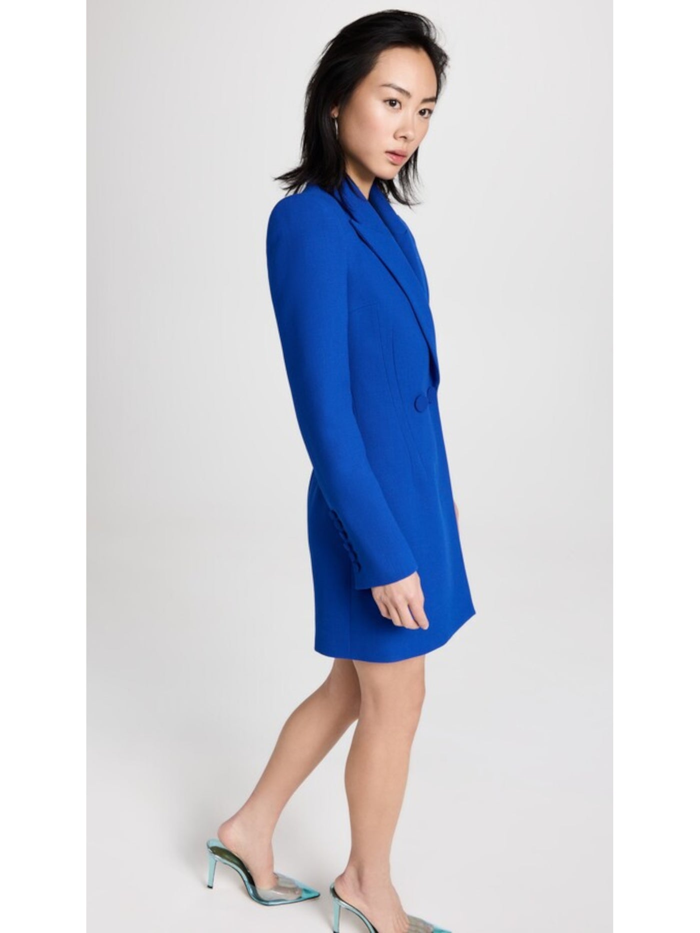 SERGIO HUDSON Womens Blue Pocketed Lined Double Button Blazer Style Long Sleeve Collared Short Party Sheath Dress 4