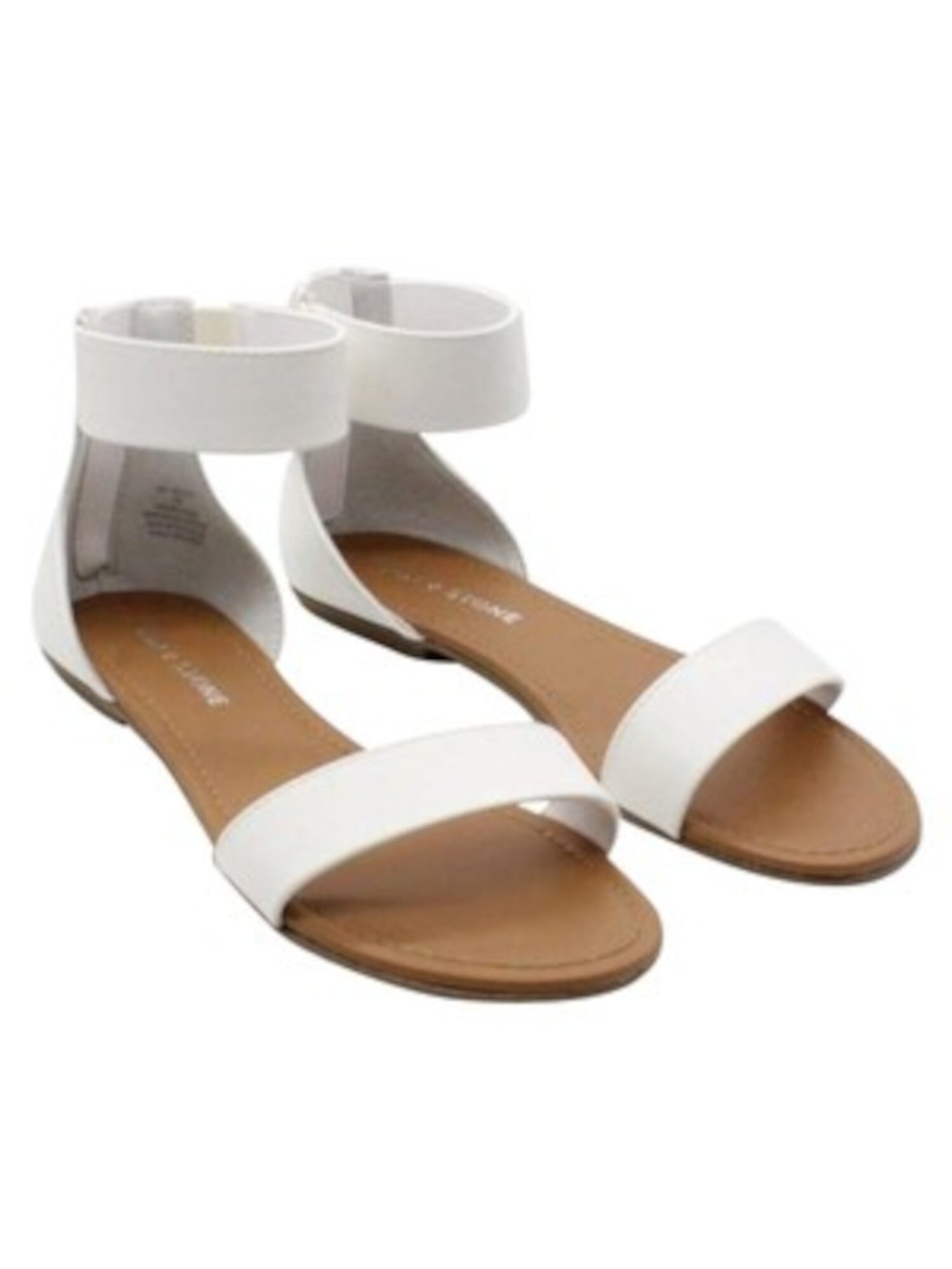 SUN STONE Womens White Gladiator Inspired Ankle Strap Padded Keley Round Toe Zip-Up Sandals Shoes 6.5 M