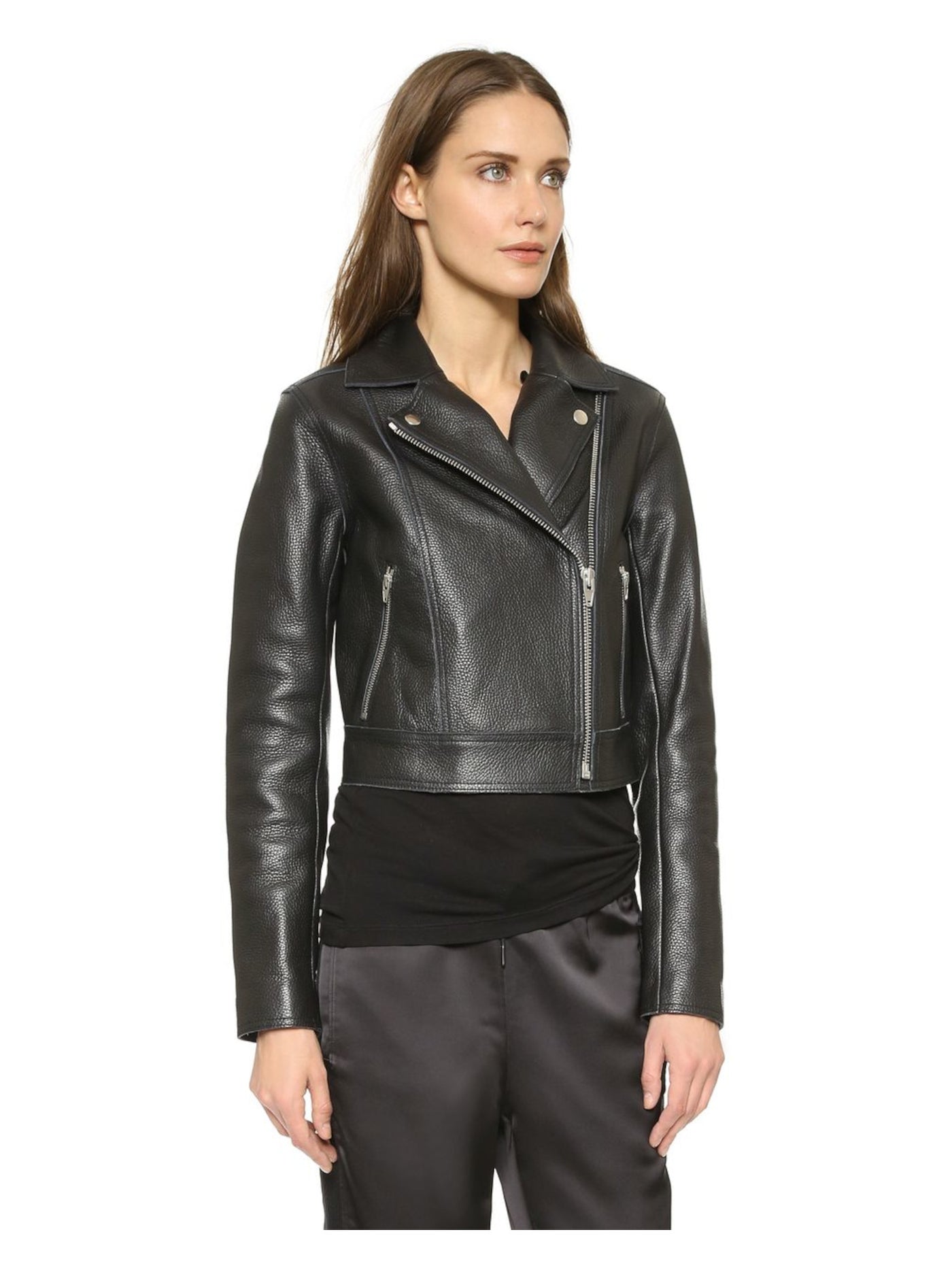 T ALEXANDER WANG Womens Black Zippered Pocketed Asymmetrical Lined Motorcycle Coat 0