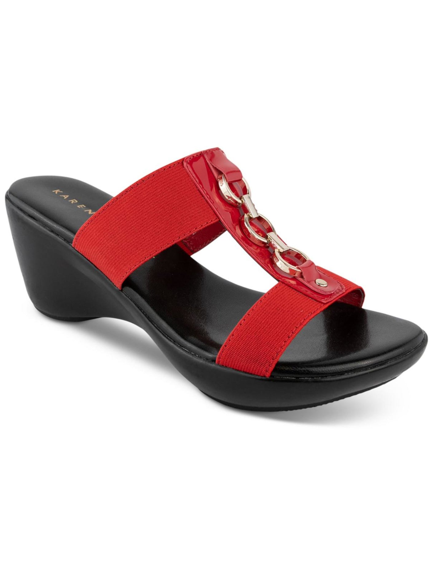 KAREN SCOTT Womens Red Chain T-Strap Comfort Pimaa Round Toe Wedge Slip On Heeled Sandal 9.5 M