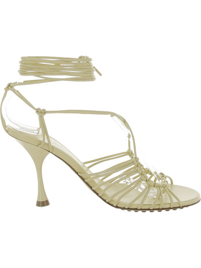 BOTTEGA VENETA Womens Beige Knotted Ankle Wrap Tie Padded Strappy Round Toe Flare Lace-Up Leather Thong Sandals Shoes 39