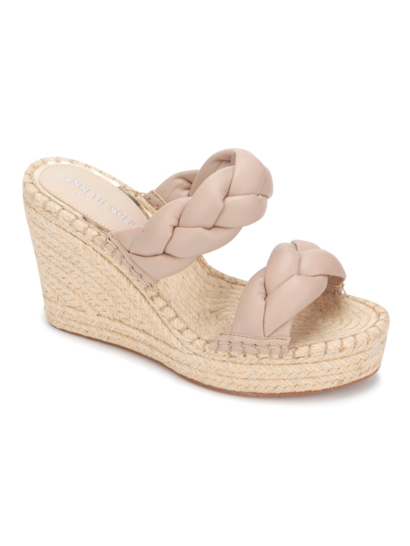 KENNETH COLE NEW YORK Womens Beige 1-1/2" Platform Braided Olivia Open Toe Wedge Slip On Sandals Shoes 5 M
