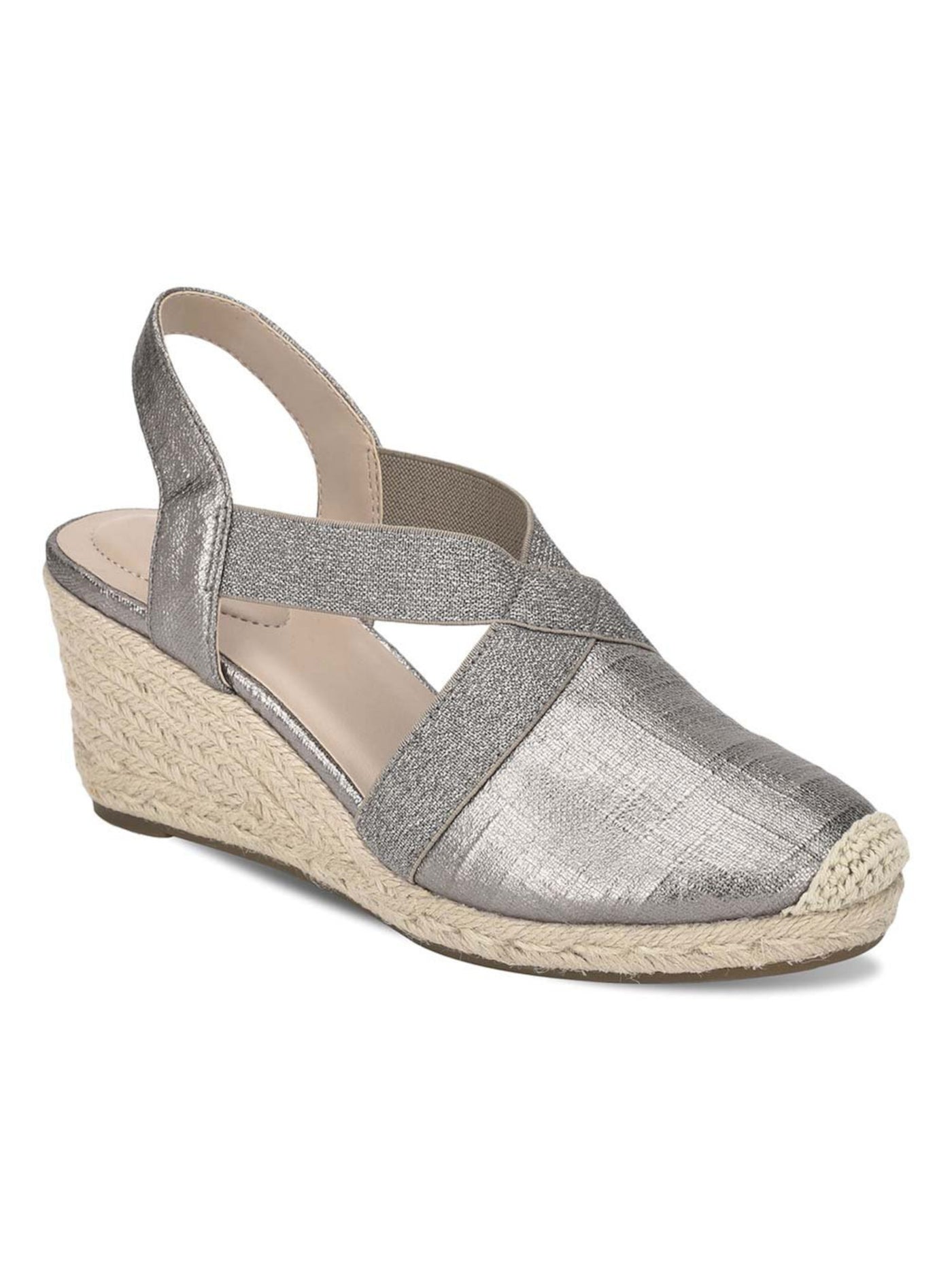 BANDOLINO Womens Pewter Multi Gold Mixed Media Slingback Crisscross Upper Padded Goring Nila Cap Toe Wedge Slip On Espadrille Shoes 6.5 M