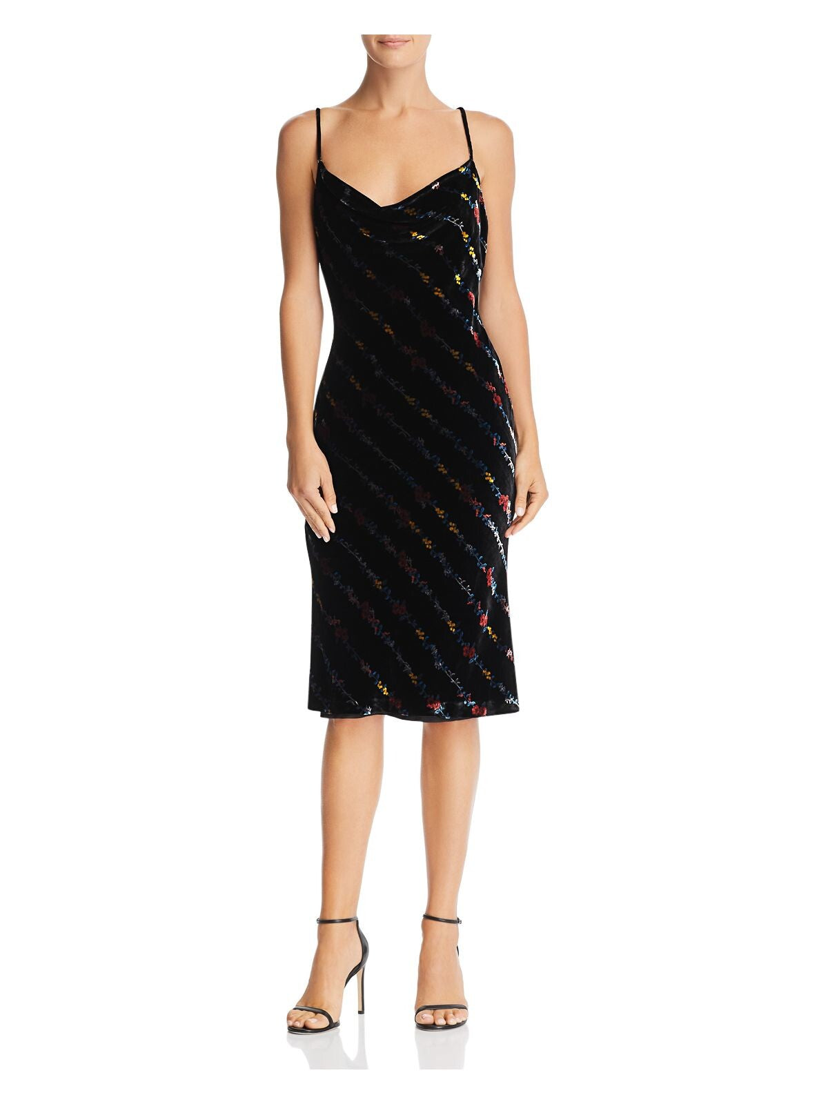 MILLY Womens Black Floral Spaghetti Strap V Neck Knee Length Cocktail Dress 4