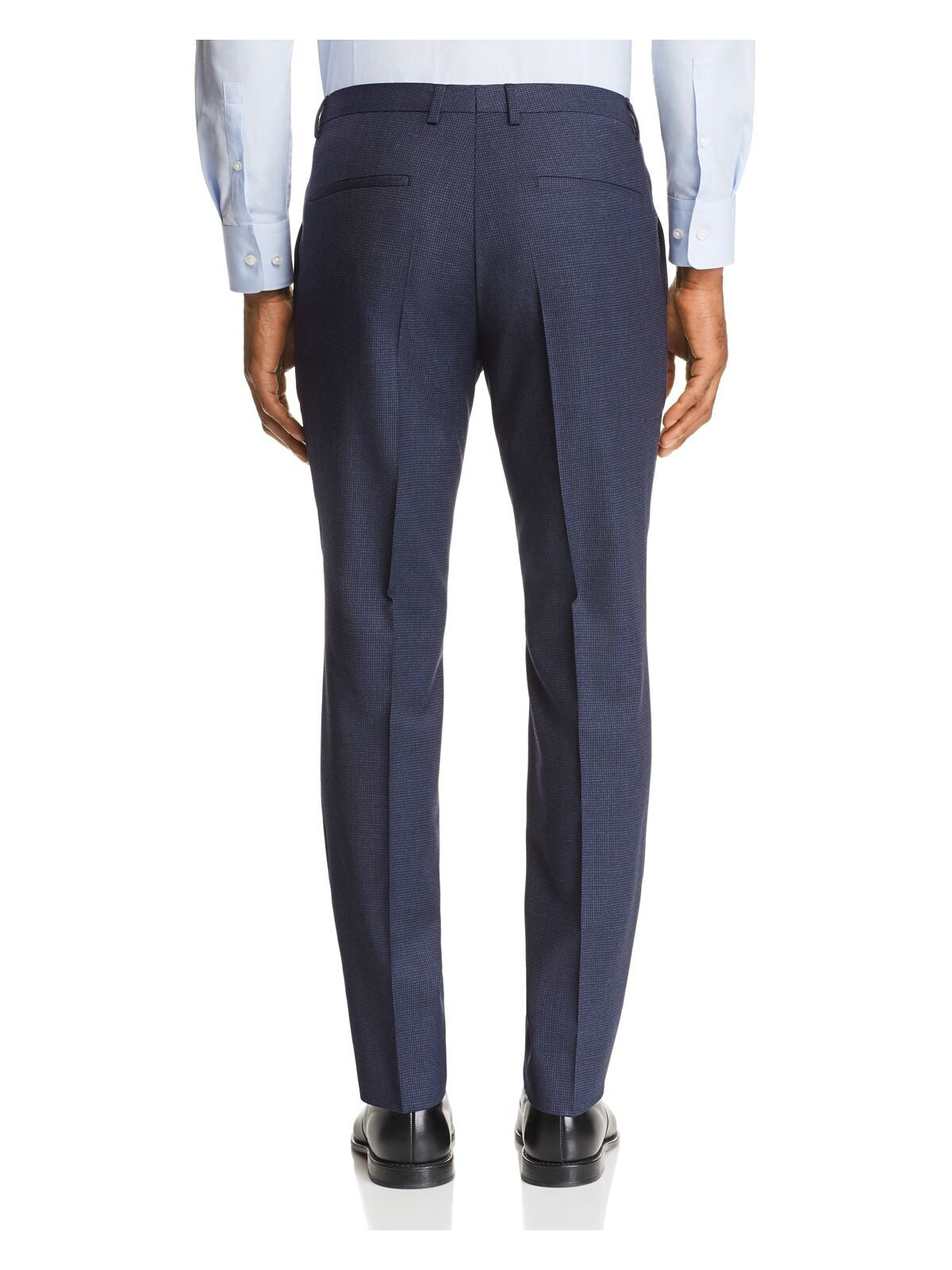 HUGO BOSS Mens Navy Flat Front, Straight Leg Tattersall Extra Slim Fit Wool Blend Pants 36R