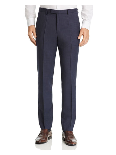 HUGO BOSS Mens Black Label Navy Flat Front, Tapered, Check Regular Fit Wool Blend Suit Separate Pants 38R