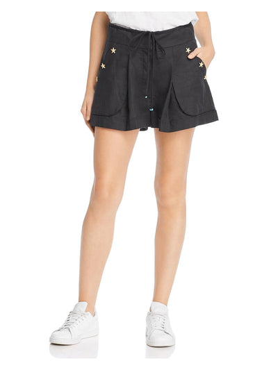 A MERE CO Womens Embellished Pocketed Cuffed Shorts