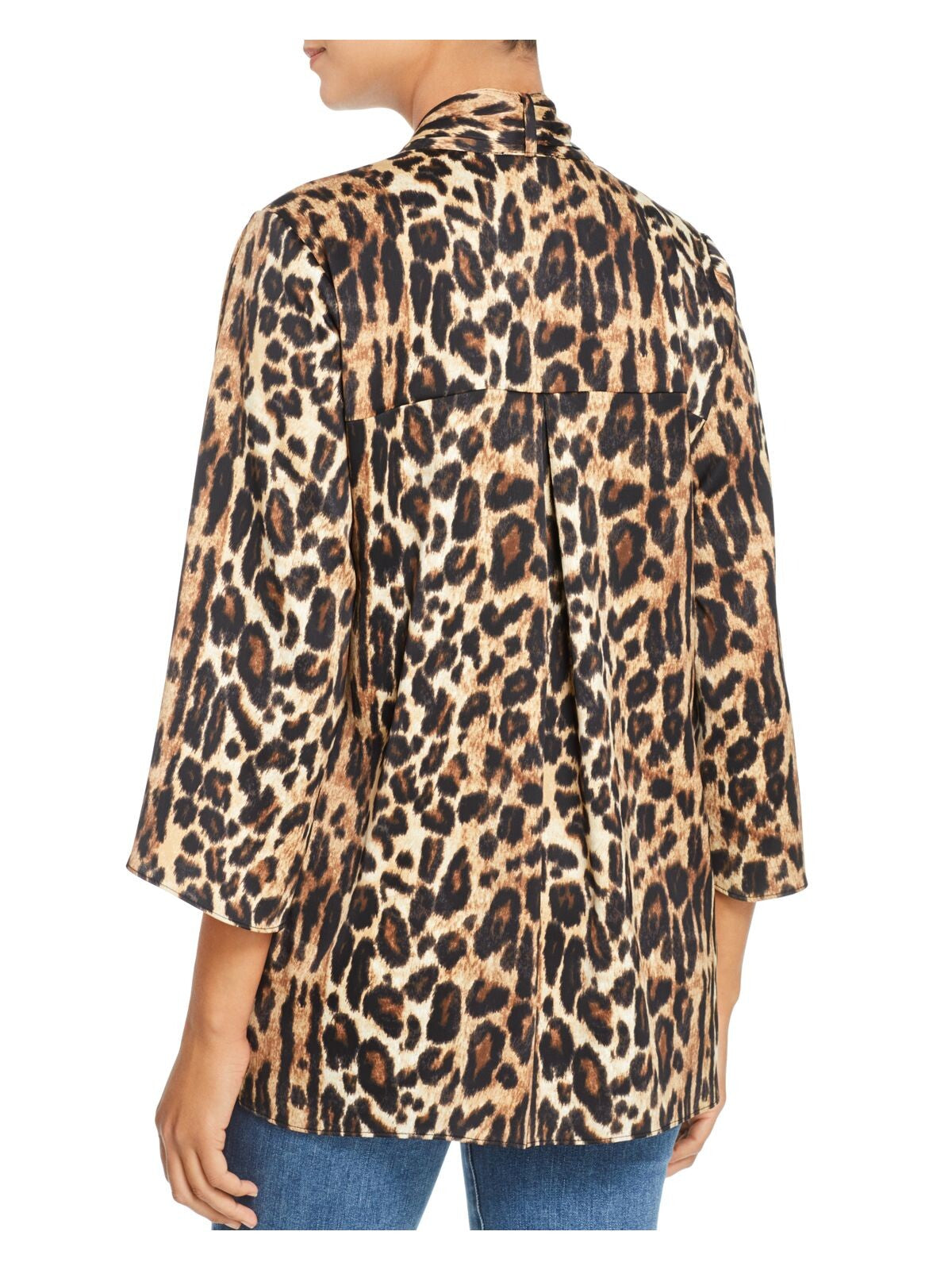 KENNETH COLE NEW YORK Womens Beige Animal Print Split Tunic Top S