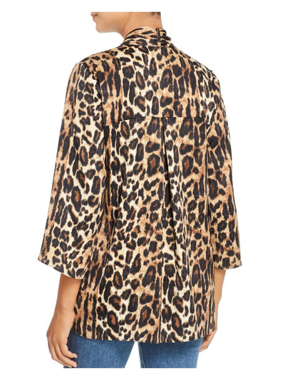 KENNETH COLE NEW YORK Womens Beige Animal Print Split Tunic Top S