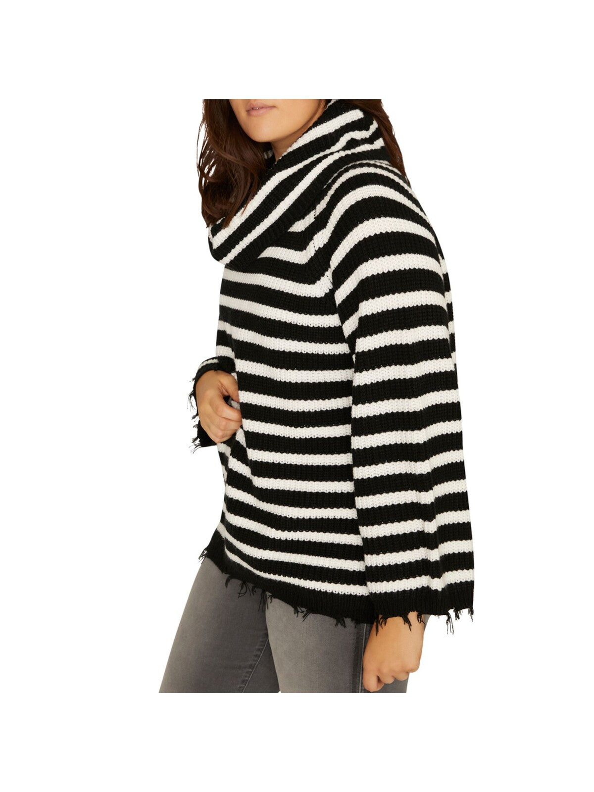 SANCTUARY Womens Long Sleeve Frayed-hem Cowl Neck Sweater