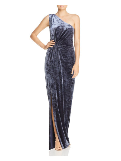 RACHEL ZOE Womens Blue Slitted Sleeveless Asymmetrical Neckline Full-Length Formal Sheath Dress 2