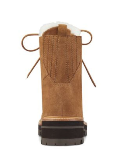 MARC FISHER LTD Womens Brown Shearling Heel Pull-Tab Goring Padded Izzie Round Toe Lace-Up Leather Winter Boots 5 M