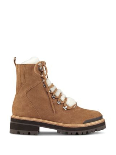 MARC FISHER LTD Womens Brown Shearling Heel Pull-Tab Goring Padded Izzie Round Toe Lace-Up Leather Winter Boots 5 M