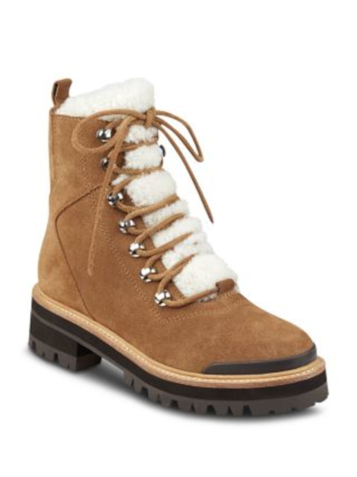 MARC FISHER LTD Womens Brown Shearling Heel Pull-Tab Goring Padded Izzie Round Toe Lace-Up Leather Winter Boots 5 M