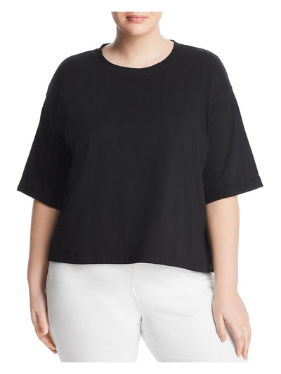 EILEEN FISHER Womens Black Jersey Short Sleeve Crew Neck Top Plus 2X