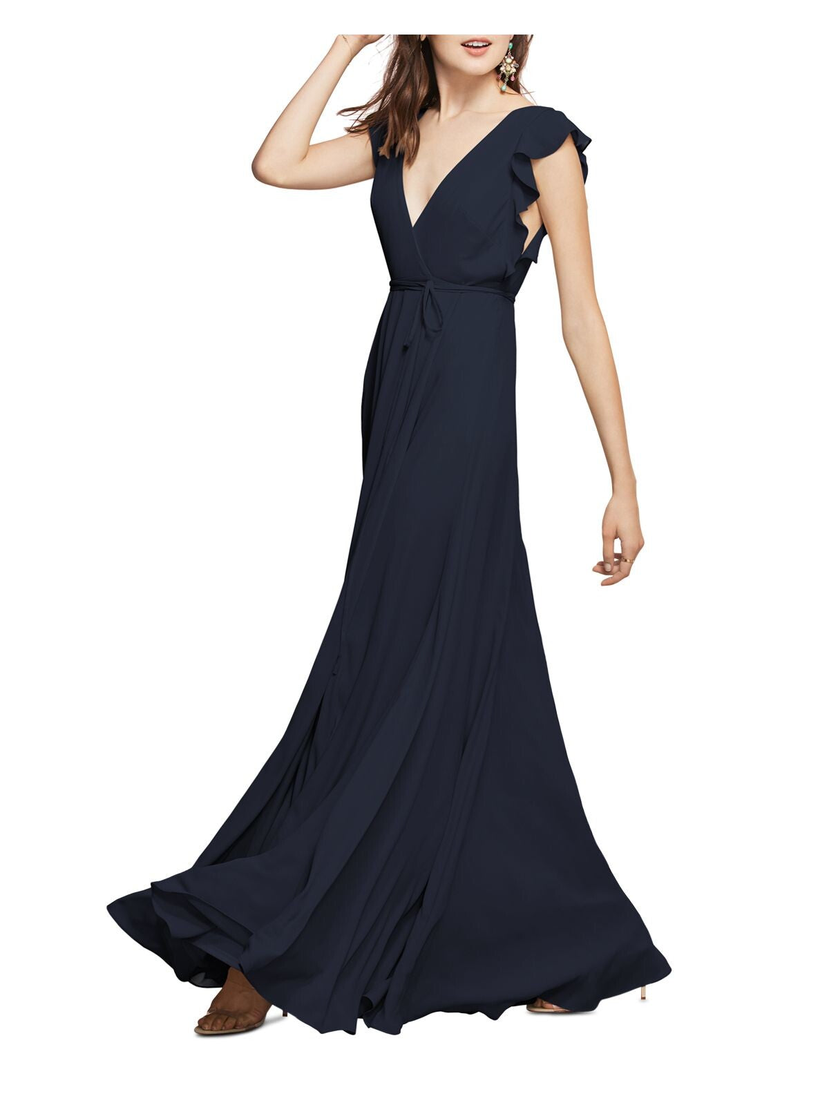 WTOO Womens Navy Cap Sleeve V Neck Full-Length Fit + Flare Formal Dress Size: 2