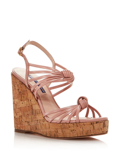 STUART WEITZMAN Womens Pink Knotted 1-1/2" Platform Cork Strappy Seascape Round Toe Wedge Buckle Leather Slingback Sandal 6.5 M