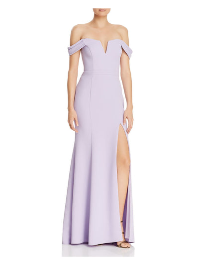 AVERY G Womens Purple Slitted Spaghetti Strap Off Shoulder Full-Length Formal Sheath Dress 6