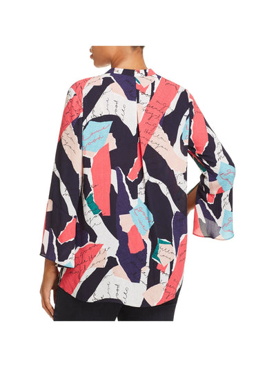 NIC+ZOE Womens Navy Printed Split Wear To Work Blouse Plus 3X