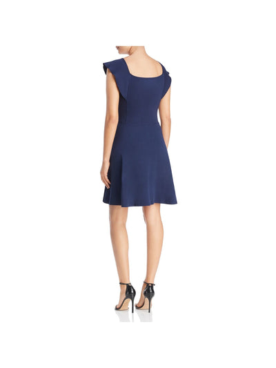 THREE DOTS Womens Navy Stretch Flutter Sleeve Square Neck Short Fit + Flare Dress L