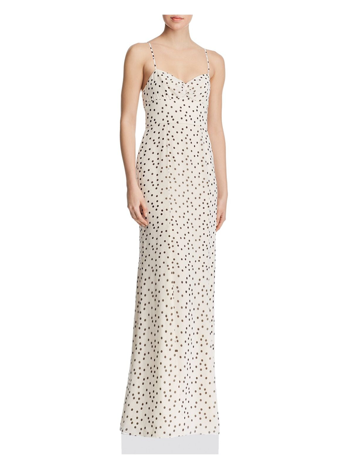 FAME AND PARTNERS Womens Beige Polka Dot Spaghetti Strap Scoop Neck Full-Length Party Empire Waist Dress 8