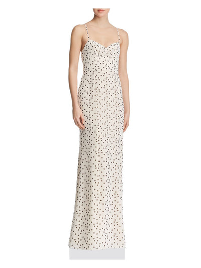 FAME AND PARTNERS Womens Beige Polka Dot Spaghetti Strap Scoop Neck Full-Length Party Empire Waist Dress 8