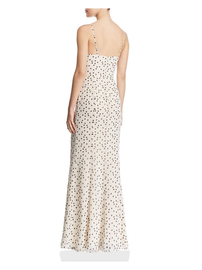 FAME AND PARTNERS Womens Beige Polka Dot Spaghetti Strap Scoop Neck Full-Length Party Empire Waist Dress 8