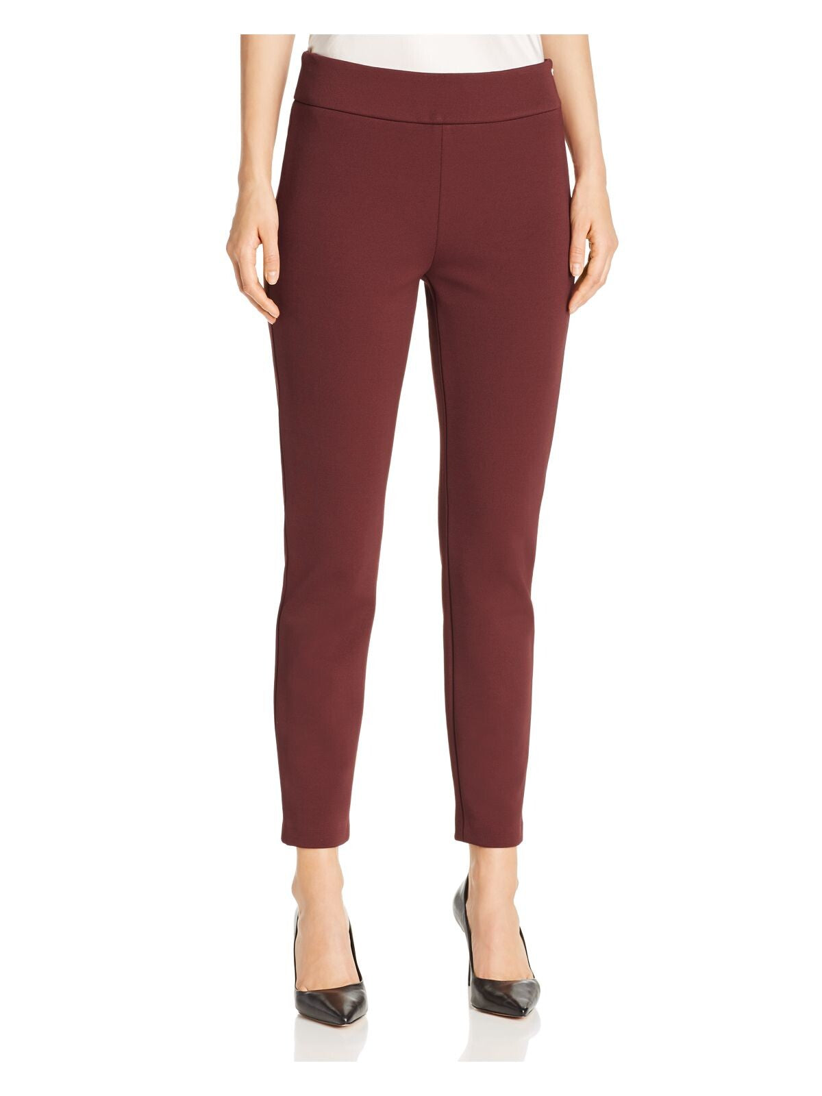 BOSS Womens Maroon Stretch Zippered Ribbed Skinny Pants 0