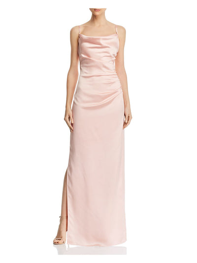 LAUNDRY Womens Pink Slitted Spaghetti Strap Cowl Neck Full-Length Formal Sheath Dress 4