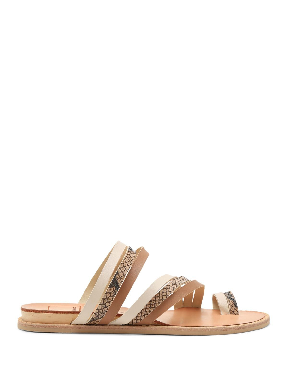 DOLCE VITA Womens White Multi Beige Multi Media Diagonal Straps Toe Loop Strappy Nelly Round Toe Slip On Slide Sandals 8.5