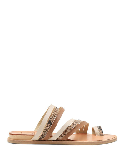 DOLCE VITA Womens White Multi Beige Multi Media Diagonal Straps Toe Loop Strappy Nelly Round Toe Slip On Slide Sandals 8.5