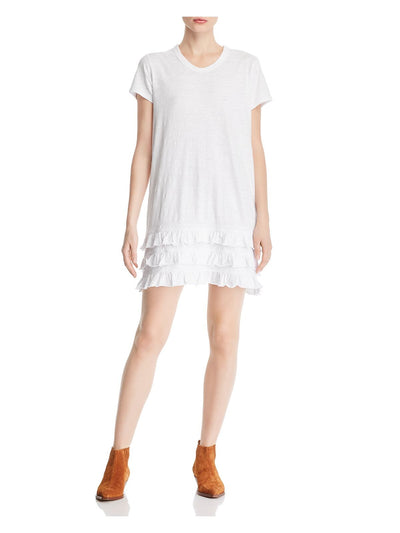 WILT Womens Ruffled Short Sleeve Crew Neck Short Shift Dress