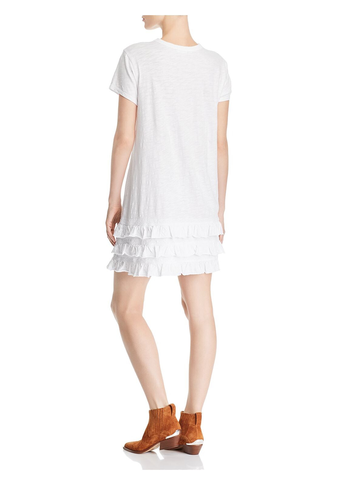 WILT Womens Ruffled Short Sleeve Crew Neck Short Shift Dress