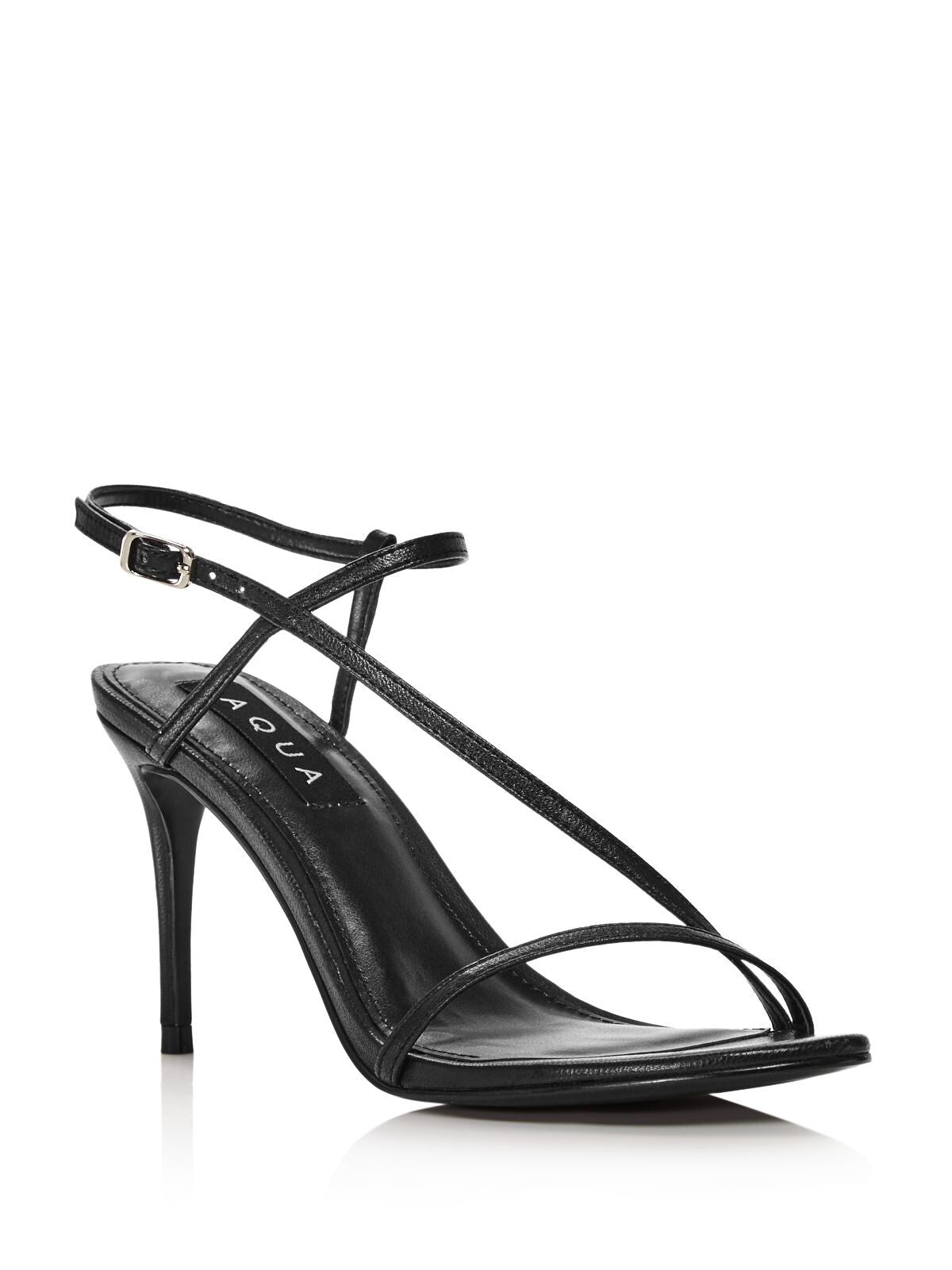 AQUA Womens Black Strappy Padded Ron Round Toe Stiletto Buckle Dress Slingback Sandal 9.5