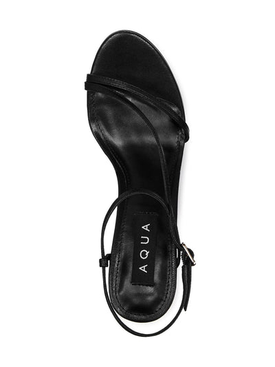 AQUA Womens Black Strappy Padded Ron Round Toe Stiletto Buckle Dress Slingback Sandal