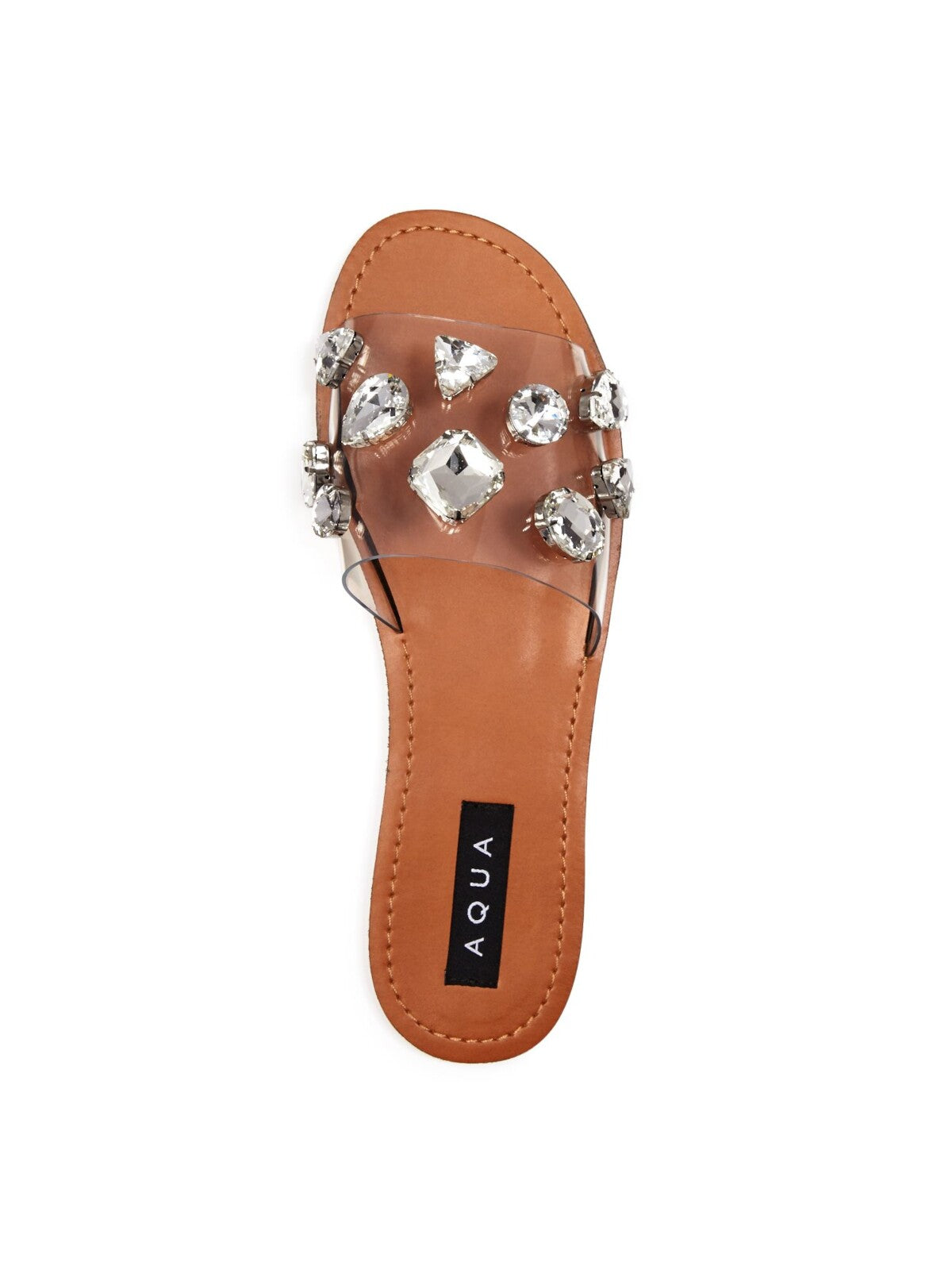 AQUA Womens Brown Translucent Strap Rhinestone Twink Round Toe Slip On Slide Sandals Shoes 5.5 M