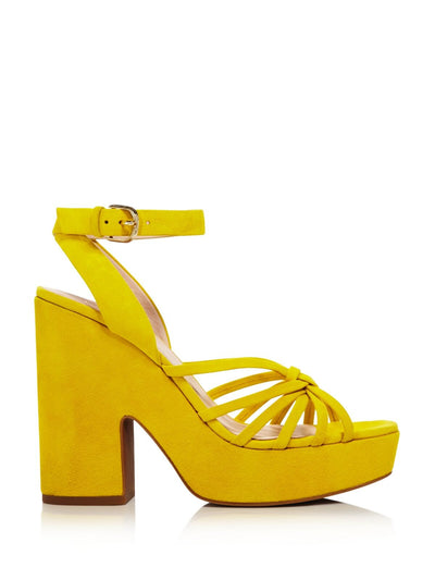 KATE SPADE NEW YORK Womens Yellow 1-1/2" Platform Glenn Round Toe Block Heel Buckle Leather Dress Sandals Shoes 8 M