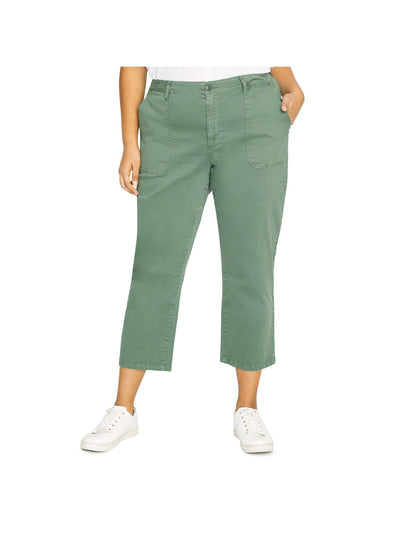 SANCTUARY Womens Green Stretch Pocketed Zippered Cropped High Waist Pants Plus 16W