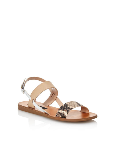 AQUA Womens Beige Snakeskin Adjustable Strap Sam Round Toe Buckle Slingback Sandal 8 M