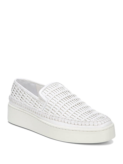 VINCE. Womens White 1" Platform Woven Cushioned Stafford Round Toe Wedge Slip On Leather Sneakers Shoes 9 M