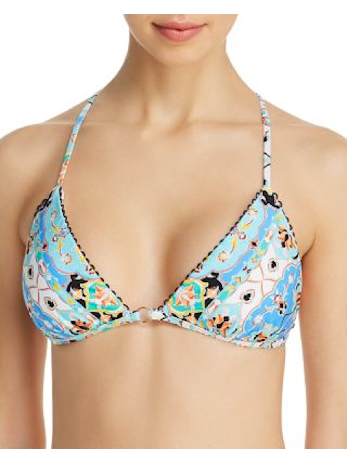 NANETTE LEPORE Women's Multi Color Printed Plunging Triangle Swimwear Top 8