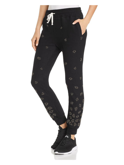 BEACH RIOT Womens Black Fleece Embellished Pocketed Drawstring Cuffed  Sweatpants Animal Print Pants XS