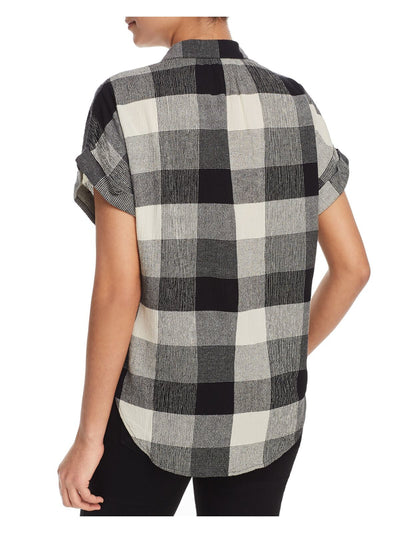 FINN & GRACE Womens Textured Curved Hem Pullover Styling Short Sleeve Collared Top