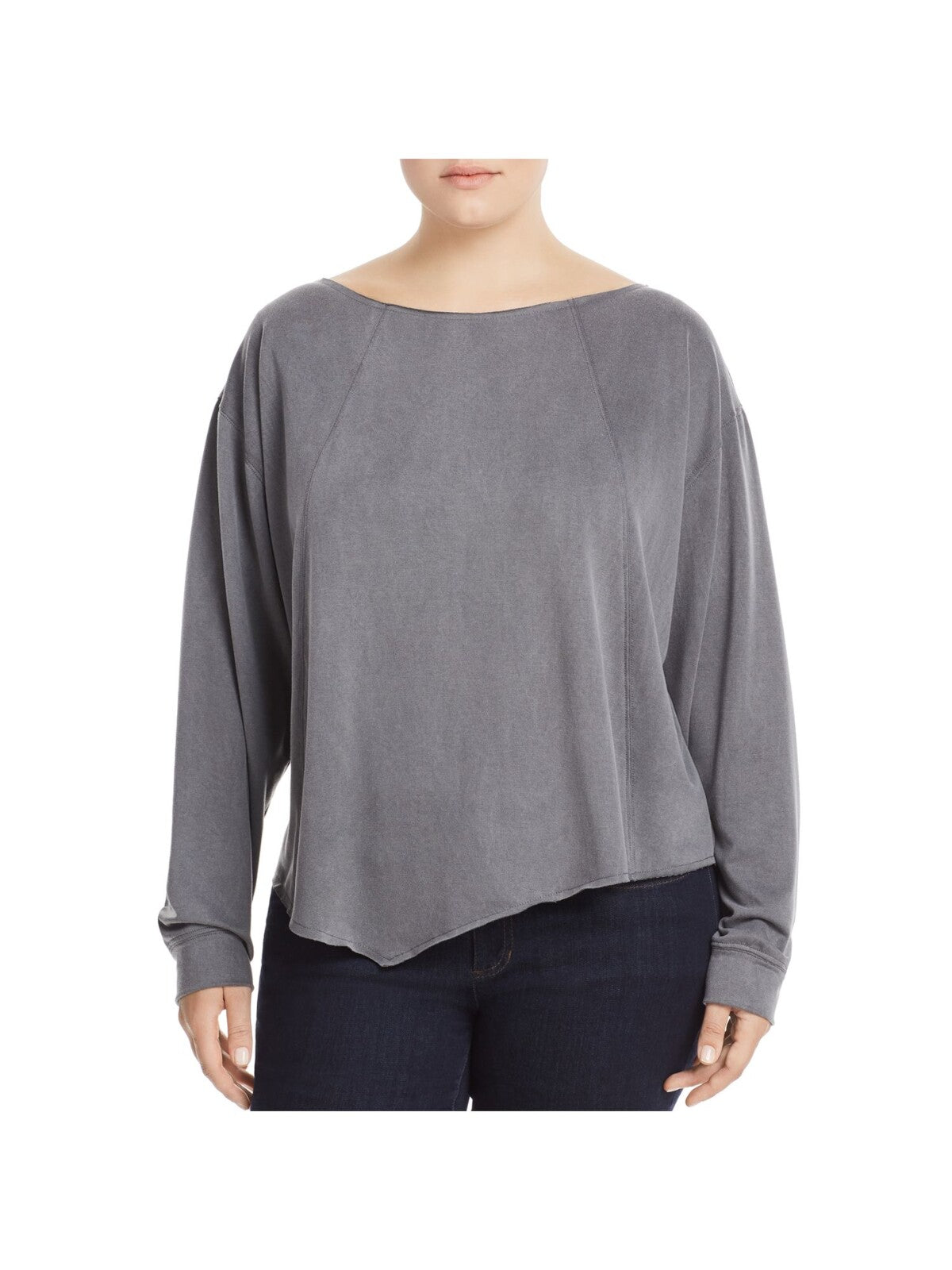 ELAN Womens Gray Long Sleeve Boat Neck Top Plus 2X