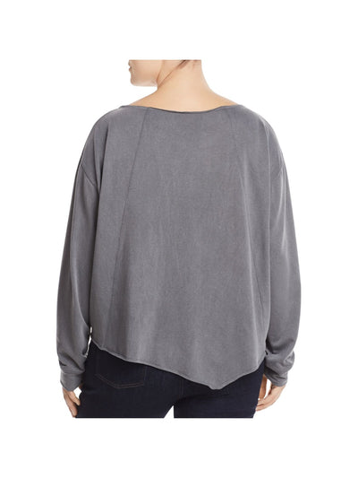 ELAN Womens Gray Long Sleeve Boat Neck Top Plus 2X