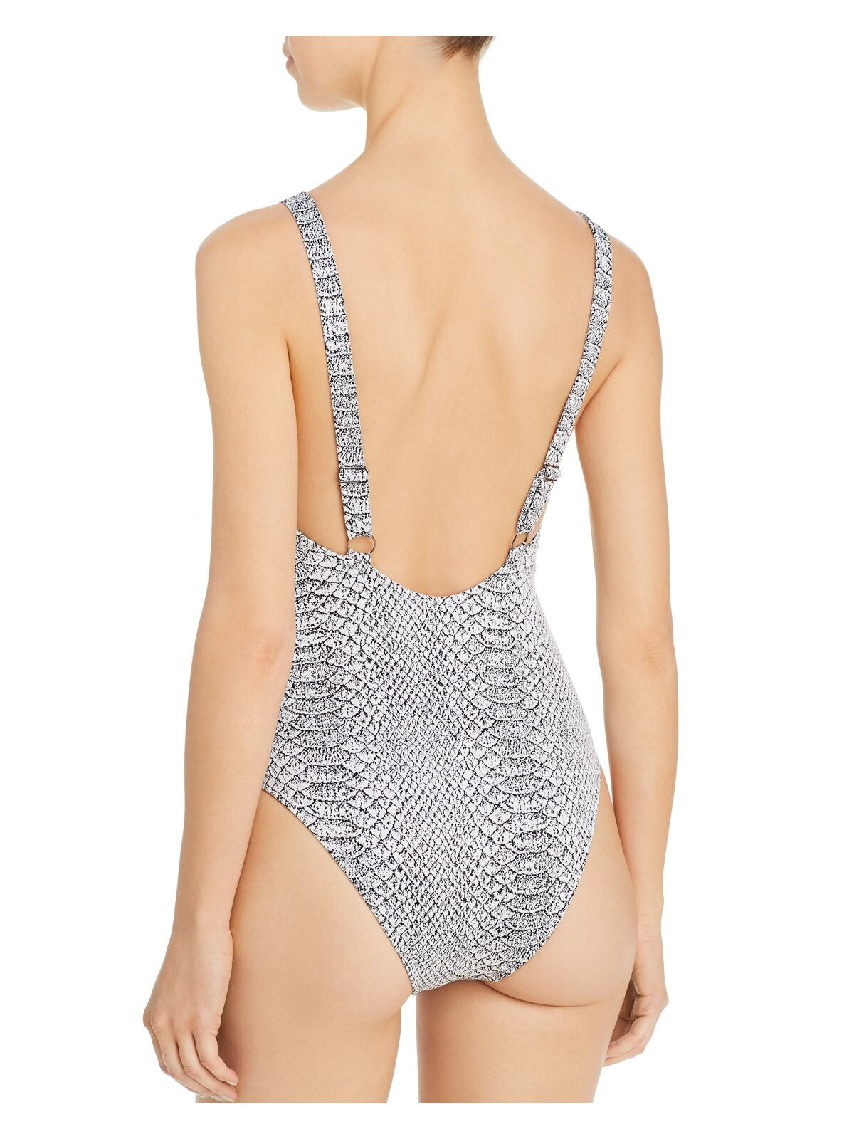 PRISM Women's Snake Grey Snake Print High Leg Tie Knot One Piece Swimsuit S