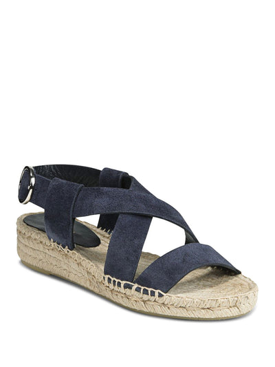 VIA SPIGA Womens Marlin Blue Navy 3/4" Platform Adjustable Strap Gia Round Toe Wedge Buckle Leather Espadrille Shoes 6 M